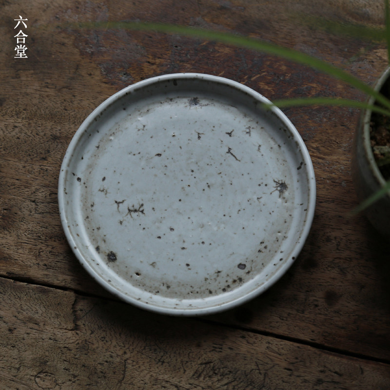 六合堂日式纯手工粗陶白釉托盘紫砂壶承 茶杯托陶壶盖碗托杯垫