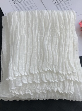 超长款禅舞禅服度母纱纯色亚麻肌理褶皱复古苎麻瑜伽茶艺师白披肩