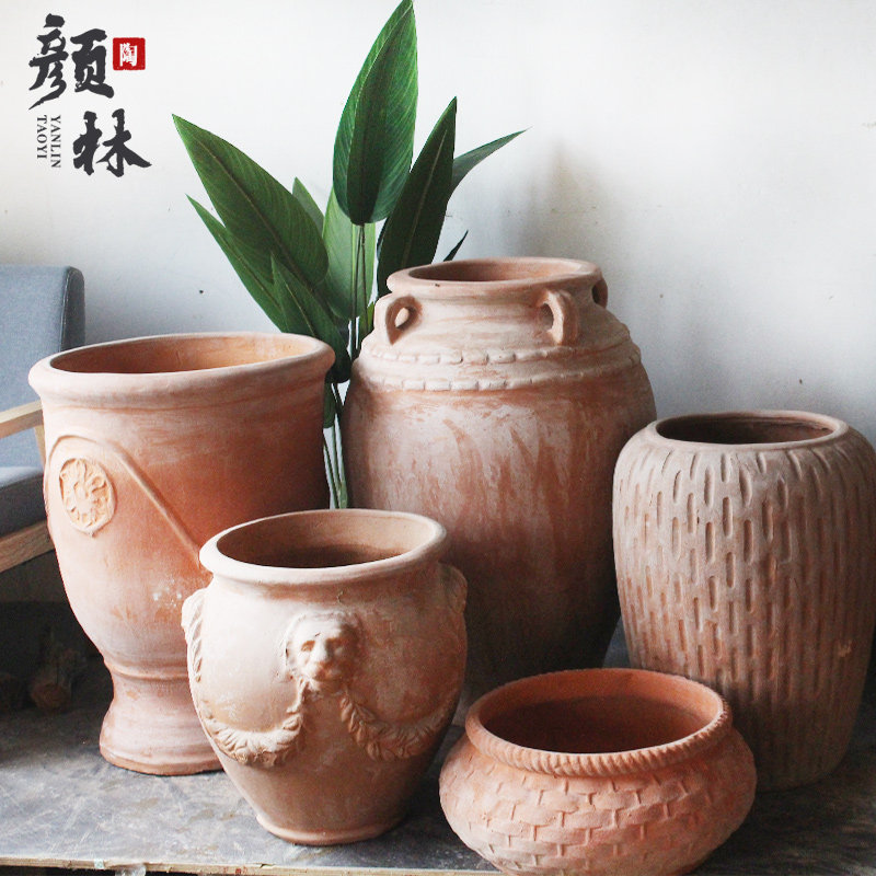 复古欧式红陶大花盆全尺寸设计大口径土陶罐 大码红陶盆适用庭院