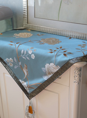 速发蓝色床头柜桌布布式正方形布几冰箱盖布餐桌布圆桌中茶艺防尘