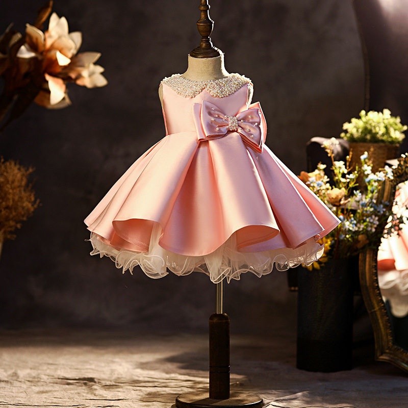 新款儿童礼服公主裙白色女童婚纱周岁生日演出服礼服裙婴儿蓬蓬裙