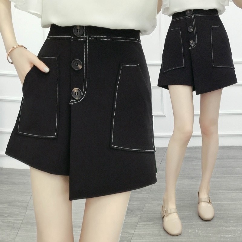 大码西装短裤女春夏不规则裙裤胖mm高腰显瘦打底外穿a字阔腿热裤