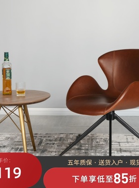 休闲椅子旋转餐椅家用简约轻奢北欧风铁K艺皮革咖啡厅洽谈901A