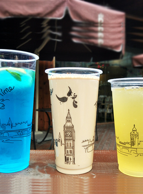 90口370/420/500/550/600/700地下铁一次性果汁奶U茶塑料杯1000只