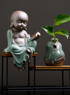 小和尚摆件可爱小沙弥新中式禅意客厅博古架陶瓷工艺品书房软装饰