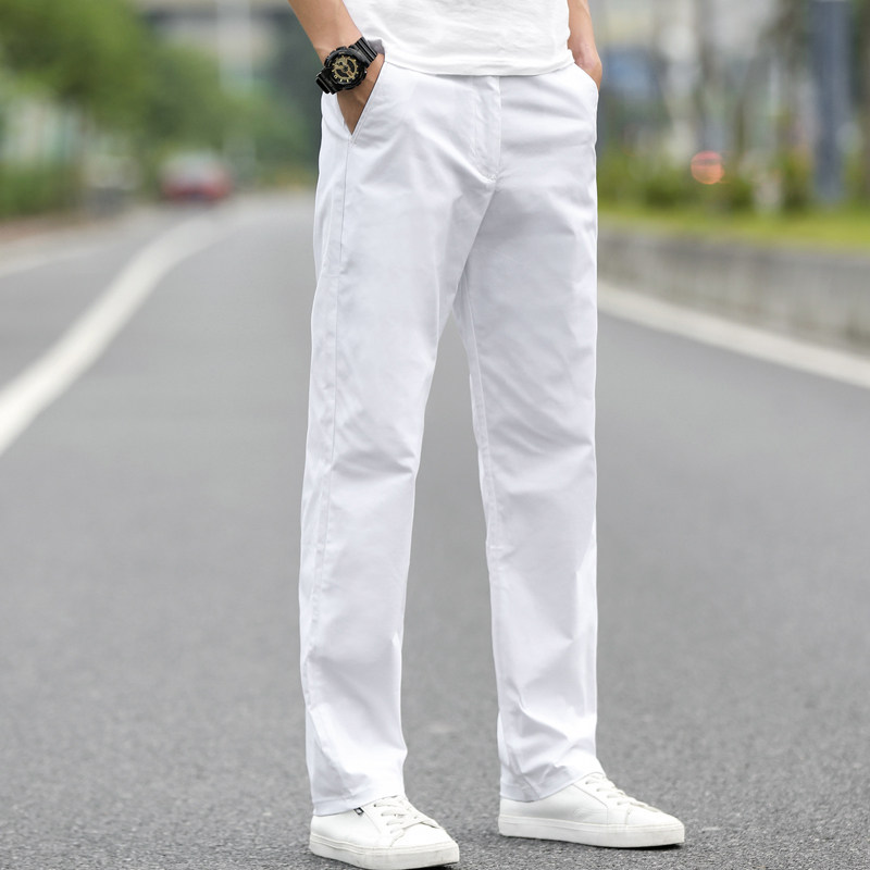 白色休闲裤男夏季薄款韩版百搭潮流宽松直筒弹力运动长裤男士裤子