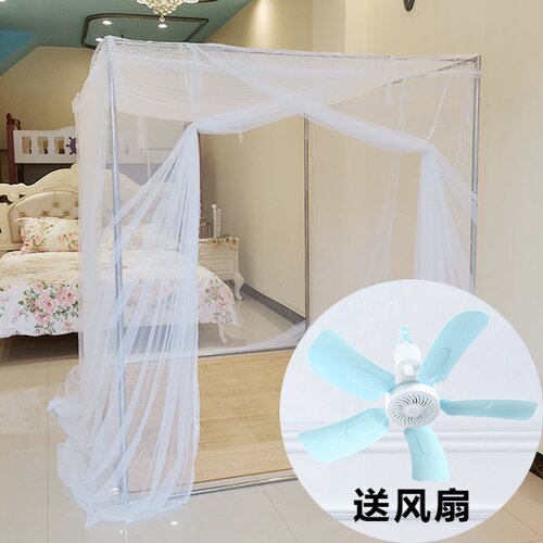 蚊帐家用夏天炕上用单门开不锈钢加粗加厚可挂风扇坐床不落地支架