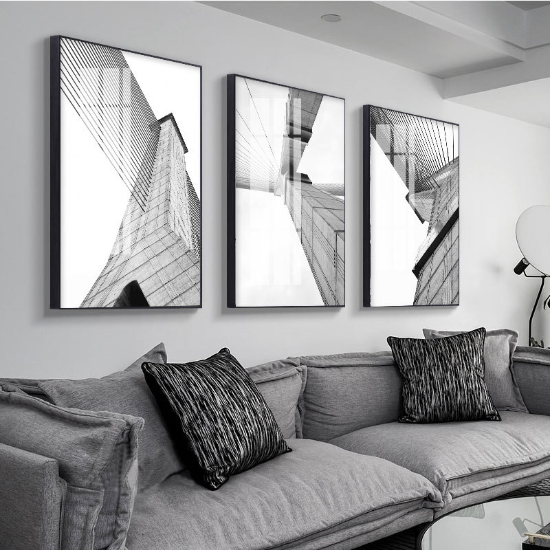 现代简约玄关装饰画抽象创意画走廊过道酒店壁画黑白建筑艺术挂画图片