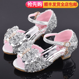 2021新款女童凉鞋公主鞋小女孩水晶鞋儿童高跟鞋模特走秀演出鞋