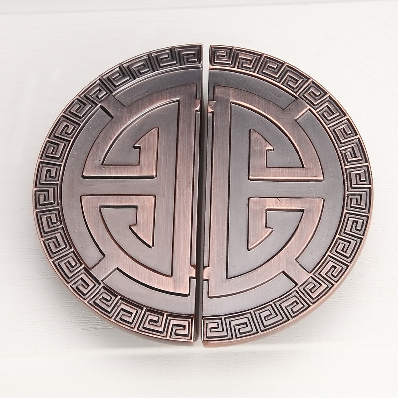 中式仿古雕花拉手 对开衣柜门柜子把手 红古铜青古铜半圆形大拉手