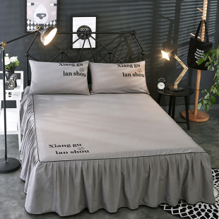 纯色床罩床裙式 单件席梦思保护套防滑床单荷叶边1.5m1.8米2.0床套