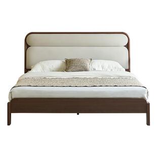 全友家居胡桃木色1米8双人床新中式储物收纳1米5单人床卧室家具