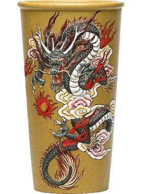 紫砂大师张小岭立体泥绘祥龙杯