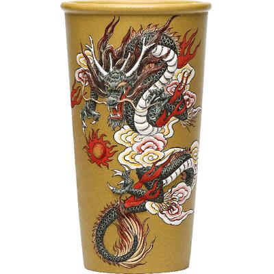 紫砂大师张小岭立体泥绘祥龙杯
