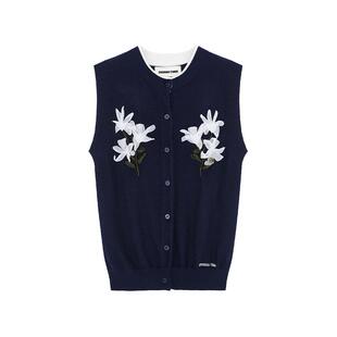 【SHUSHUTONG】蕾虎丝带绣无袖针织开衫秋冬流行女装上衣