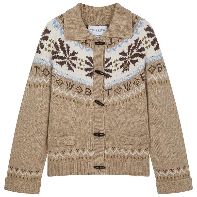 TeenieWeenie小熊女装毛针织衫2025秋季新款翻领费尔岛提花开衫