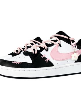 定制球鞋Nike Court Borough OK喵 甜美少女手绘解构板鞋GS黑粉白