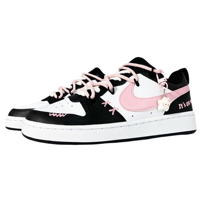 定制球鞋Nike Court Borough OK喵 甜美少女手绘解构板鞋GS黑粉白