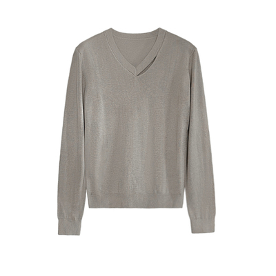 TRENDYWU 静奢人夫“美利奴”羊毛慵懒刀割V领亲肤针织打底衫毛衣