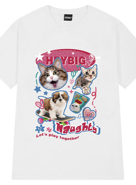 重磅可爱猫咪短袖T恤美式情侣