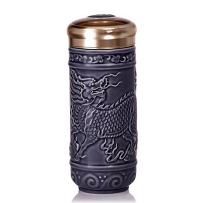 乾唐轩活瓷杯麒麟献瑞蓝绿