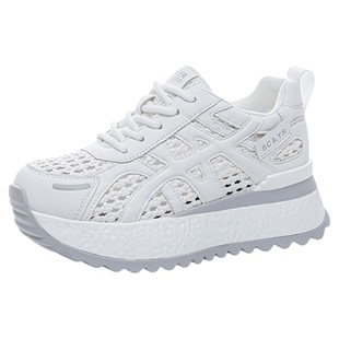 轻便厚底老爹鞋女2026夏季新款镂空透气内增高女鞋运动小白鞋夏天