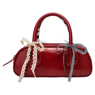 UR包包女夏小众芭蕾风蝴蝶结保龄球包安可拉红色枕头包单肩斜挎包