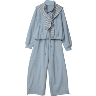 休闲立领卫衣套装女2026春季新款披肩阔腿裤两件套时尚百搭61259