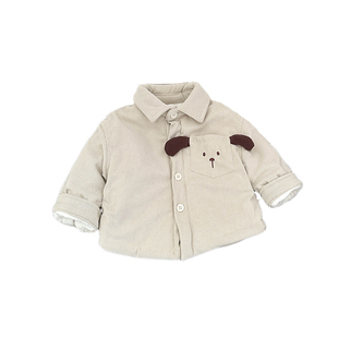 男童冬季翻领衬衫套装宝宝可爱加绒加厚衬衣婴儿洋气格子保暖裤子