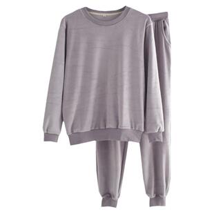 纯色简约海岛绒睡衣男女秋冬季薄绒保暖套头可外穿情侣家居服套装