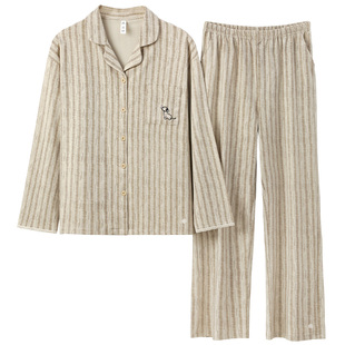 有内情侣纯棉睡衣女款2025新长袖防螨抗菌A类时尚家居服秋冬套装