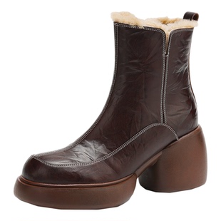 8cm羊皮毛一体雪地靴女2025新款加绒高跟保暖短靴真皮东北大棉鞋