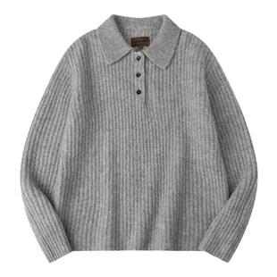 CycleDocument羊驼毛混纺/半开衫翻领粗针慵懒感马海毛针织毛衣女