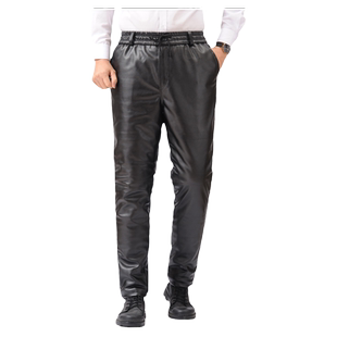 冬季男士皮裤子男摩托车骑行外卖加绒加厚防风防水松紧腰宽松大码