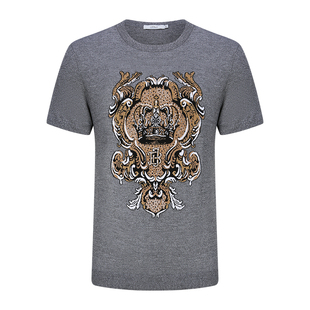 宾度男装春夏季男士古典徽章元素嵌花休闲短袖T恤男凉感夏季上衣