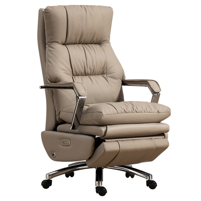 真皮电动老板椅可升降人体工学电脑椅家用久坐舒适商务可躺办公椅