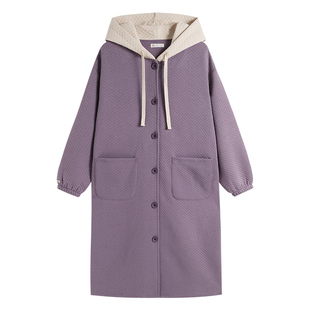 妮狄娅睡衣女秋加厚纯棉夹层长袖连帽中长款睡袍休闲秋冬季家居服