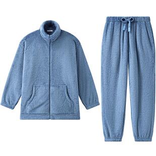 曼妮芬加厚男士睡衣立领开襟长袖长裤套装舒适家居服合体起居服