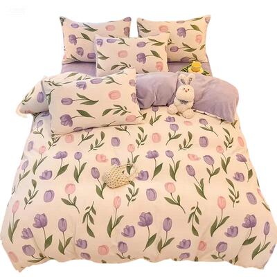 猫人冬季加厚牛奶绒被套四件套