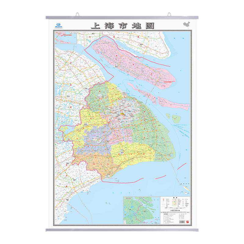2025新版上海市地图挂图 覆膜防水带挂杆约1.1*0.8米行政交通地图商务办公会议室装饰挂画贴图