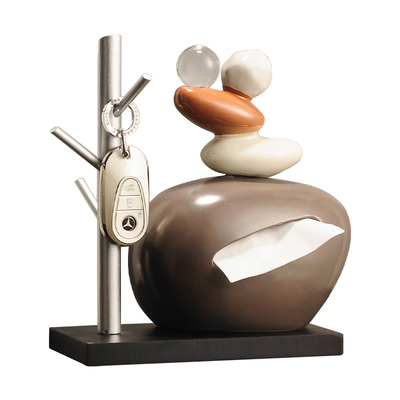 石来运转纸巾盒高档陶瓷客厅纸抽盒陶瓷家用玄关摆件创意餐巾纸盒