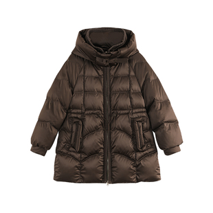 【商场同款】X--MOOM冬季新款抽绳收腰加厚保暖连帽羽绒服外套女