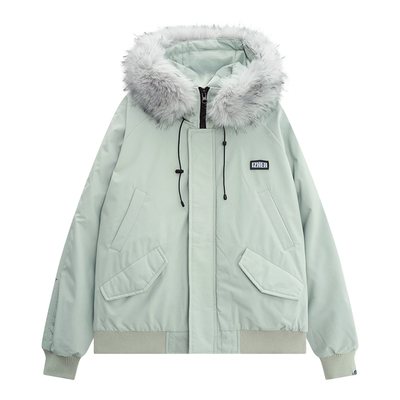 国潮大毛领连帽棉衣外套情侣款