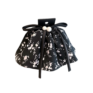 法式复古碎花裙摆高级感抓夹优雅蝴蝶结珍珠马尾夹气质盘发夹发抓