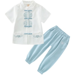 儿童演出服国学汉服男童夏装中国风唐装女童表演服古风中秋节套装