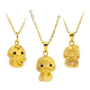 新航黄金生肖蛇吊坠足金3D硬金珐琅十二生肖挂坠本命年灵蛇项坠女