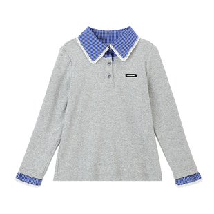 布丁哈鲁春装女童童装韩系上衣2026春季新款儿童假两件翻领T恤