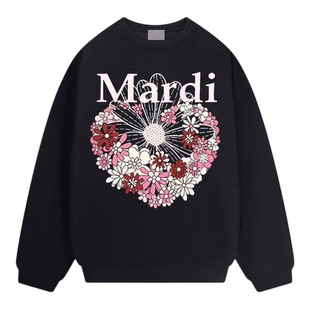 韩国idcerem Mardi小雏菊花丛卫衣女冬季黑色粉多花菊花加绒上衣