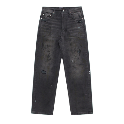 ERD手绘泼墨破坏水洗直筒牛仔裤