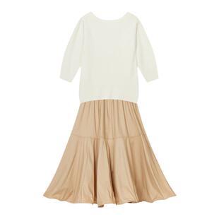 SNIDEL秋冬纯色圆领毛衣针织衫A字半身裙套装SWNO234298